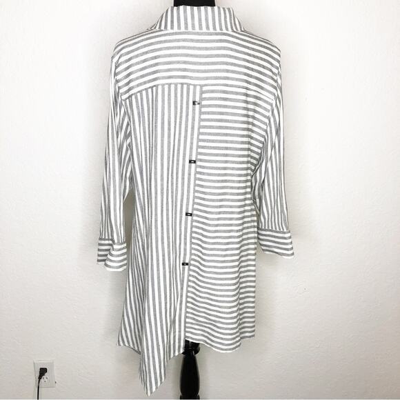 Soft Surroundings black white striped button down asymmetrical tunic size Large - Picture 2 of 16